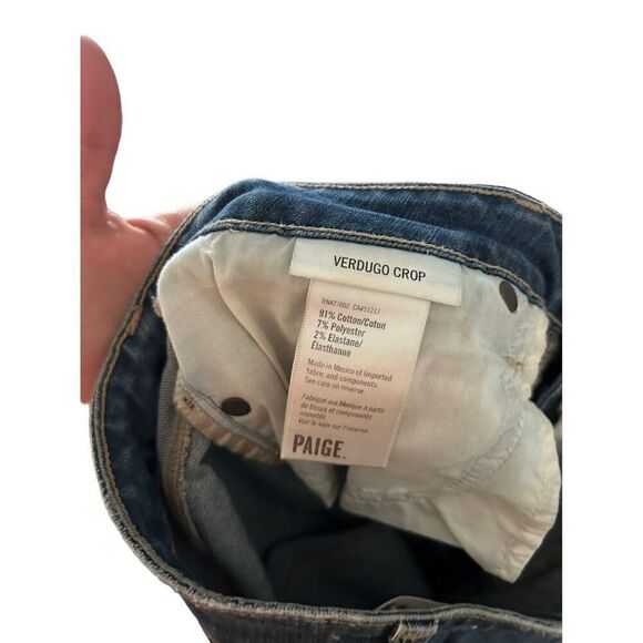 Paige 5 Pocket Style Distressed Ripped Verdugo Crop Jeans Blue Size 30 - Picture 6 of 8